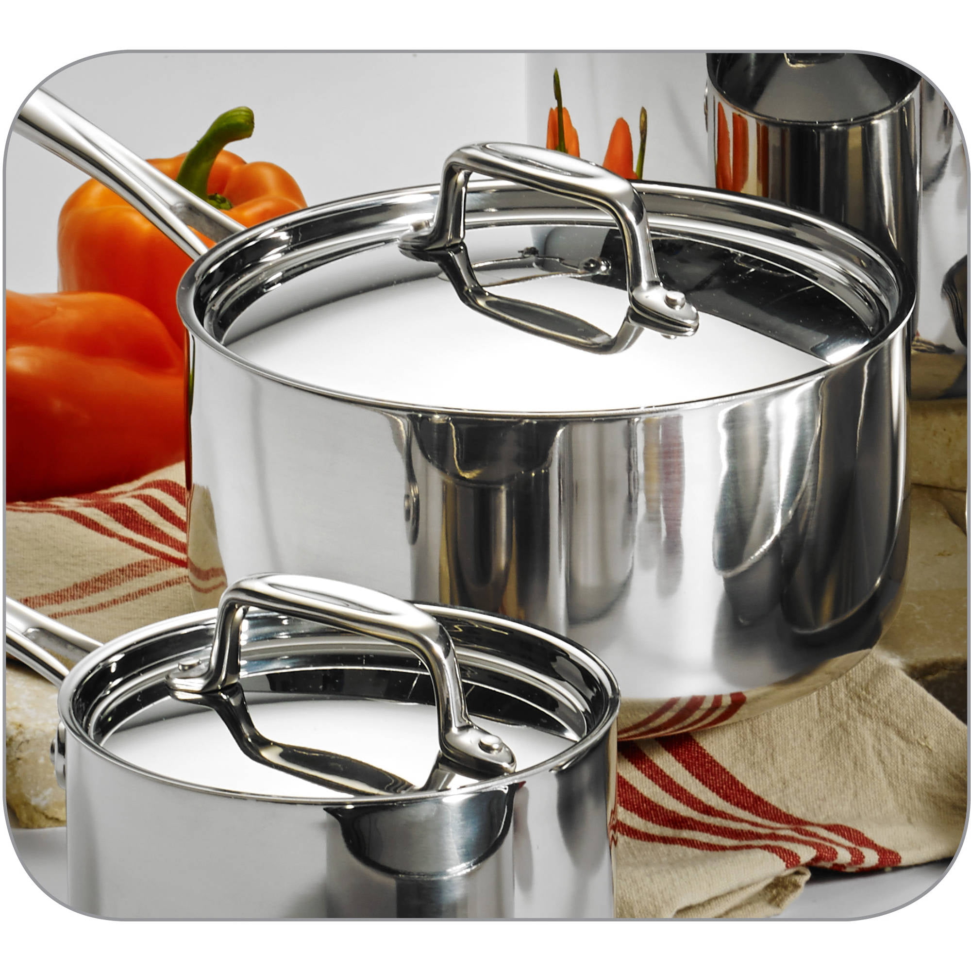 Tramontina 10-piece Tri-ply Clad Cookware Set, Stainless Steel | eBay Tri Ply Clad Stainless Steel Cookware