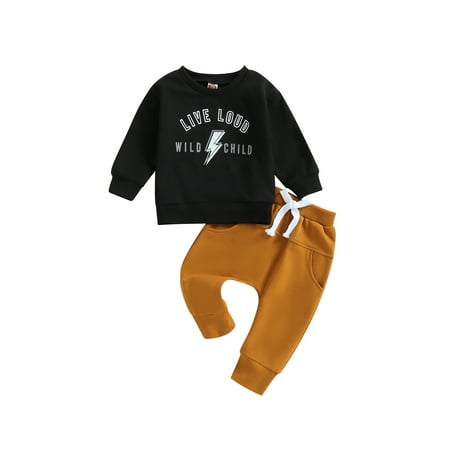 

jaweiwi Toddler Baby Boy Fall Clothes Set 0 6M 12M 18M 24M 2T 3T Letter Print Long Sleeve Crewneck Sweatshirt Tops Pants Set Winter 2Pcs Outfits