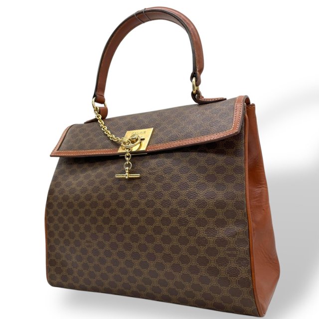 Pre-Owned CELINE Handbag Gancini Chain Circle Hardware Macadam Pattern Gold Leather... (Good)