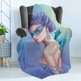 thumbnail image 4 of Winter Soft Flannel Fleece Throw Blanket, Fantasy Snow Queen in with Dragon Illustration Print, Cozy Plush for Indoor and Outdoor Use, 50" x 60", Violet Blue Pale Green, by Ambesonne, 4 of 5