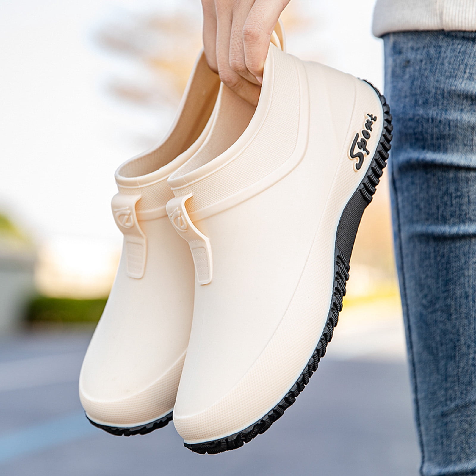 Chenyee Slip On Rubber Rain Boots for Women Non Slip Water-proof Garden Shoes Short Ankle Booties