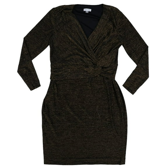 Calvin Klein Women's Wrap Dress Twist Shimmer Gold 14 New