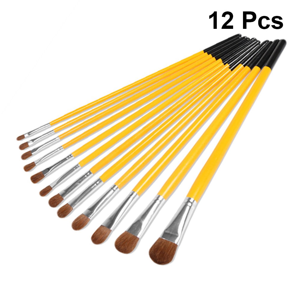 Ruwado 3 Pcs Wooden Stencil Brushes for Acrylic Paint Natural Small, Yellow