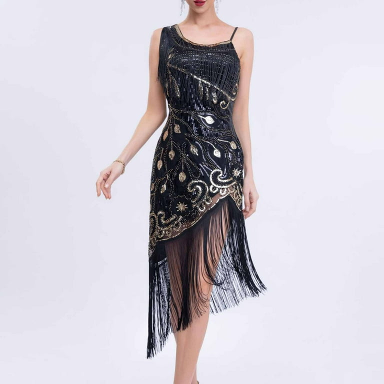 Women's Sequin Evening Gown 1920s Vintage Gatsby-Style Beaded Fringe Tank Evening  Dress - Walmart.com