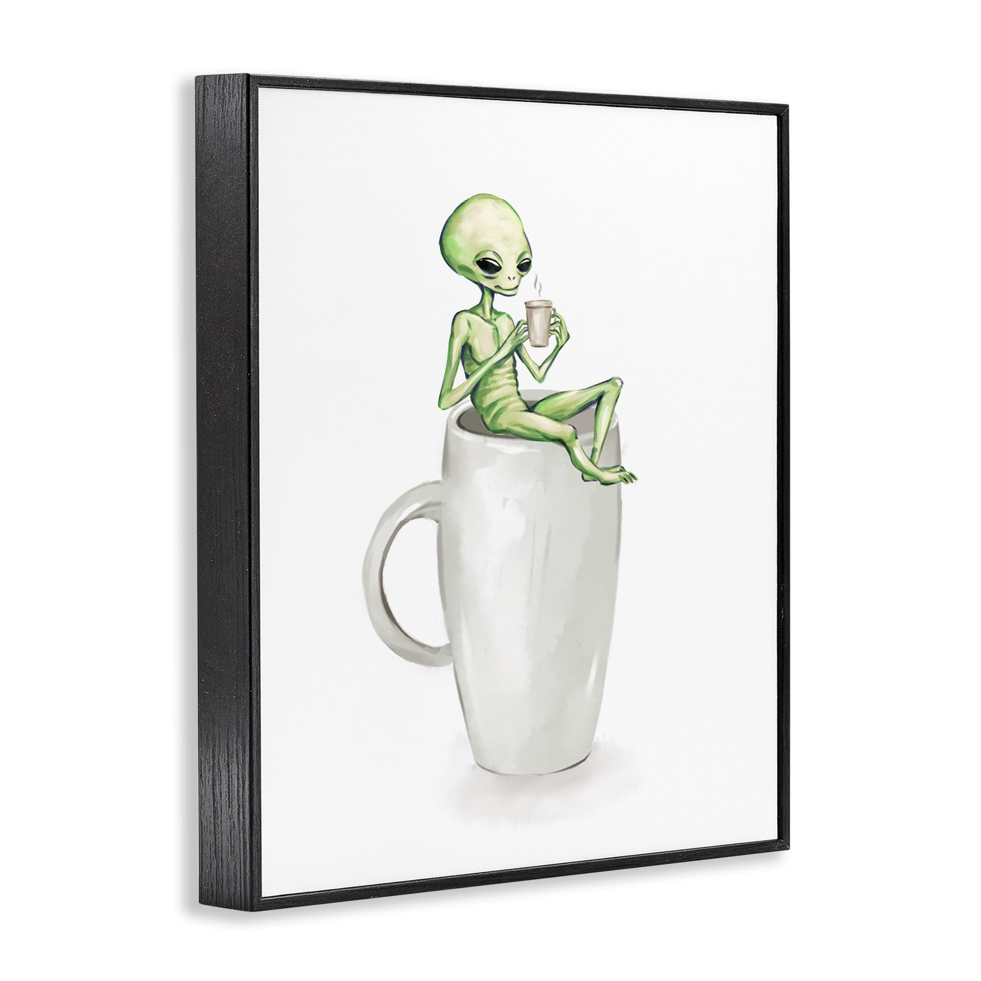 Stupell Industries Alien & Coffee Mug Food & Beverage Painting Black Framed Art Print Wall Art, 11 x 14