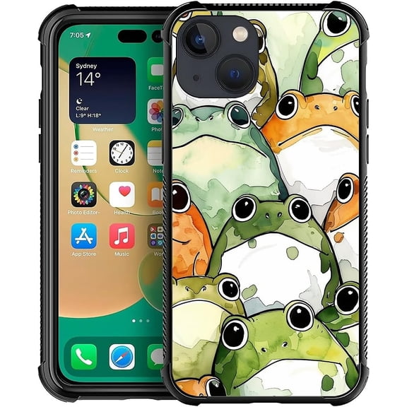 Case for iPhone 14 Plus Case, Colorful Cartoon Cute Frog Pattern Graphic Design Girl Boy Soft Silicone Hard Acrylic Shock Protection Case for iPhone 14 Plus