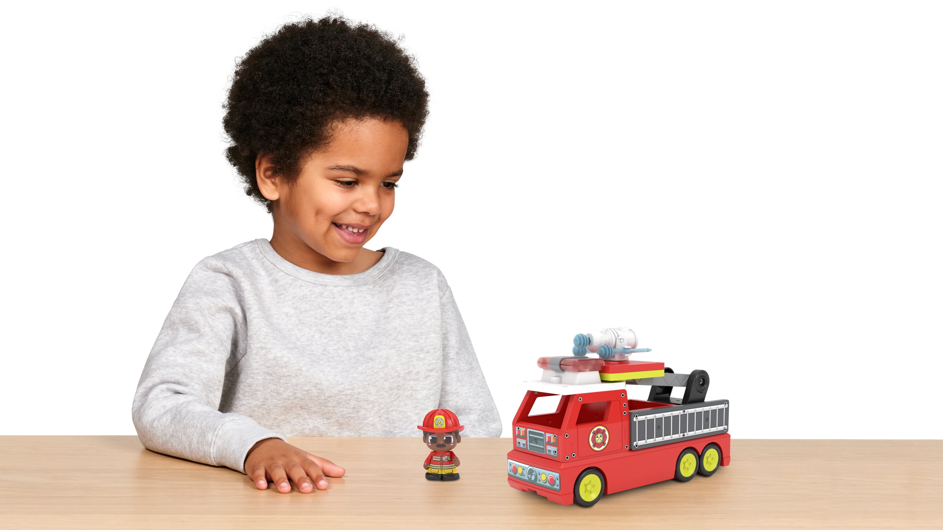 Tile Town Firetruck Magnetic Tiles Building Vehicle Playset With Lights & Sounds + Figure, Kids 3+