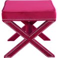 thumbnail image 3 of Meridian Furniture Nixon Collection Modern | Contemporary Velvet Upholstered Ottoman / Bench with X-Leg Design, Deep Button Tufting and a Solid Wood Frame Pink 20.5" W x 20.5" D x 19" H, 3 of 6