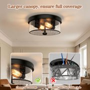 2-Light Farmhouse Ceiling Light with Seeded Glass Lampshade, Industrial Flush Mount Light Fixture Farmhouse for Hallway, Kitchen, Entryway and Foyer(2 Pack)