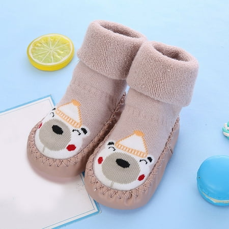 

TOWED22 Slippers For Toddler Boys Autumn And Winter Cute Children Toddler Shoes Flat Bottom Non Slip Socks Shoes Warm And Black