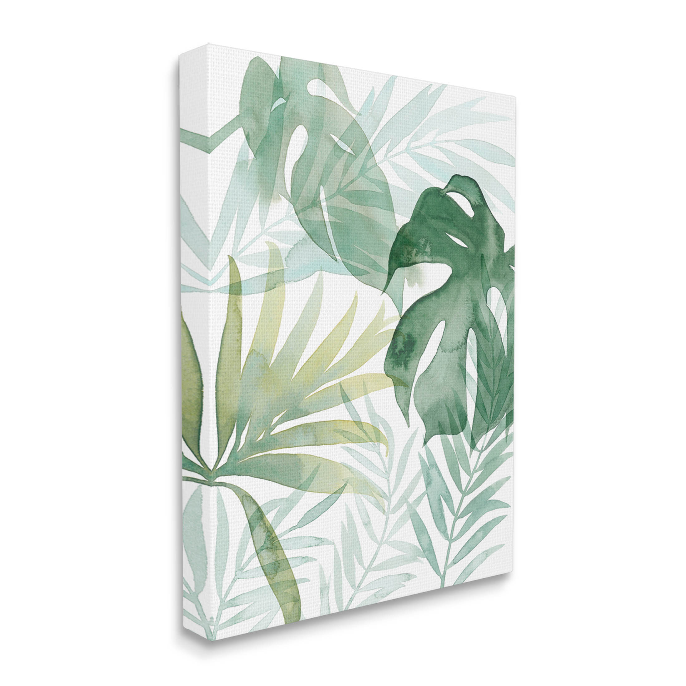 Monstera Overlapping Leaf Sprigs Botanical & Floral Graphic Art Gallery Wrapped Canvas Print Wall Art