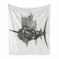 thumbnail image 1 of Steampunk Soft Flannel Fleece Throw Blanket, Mechanical Animal Photo of Steampunk Style Sailfish Designed with Wheels, Cozy Plush for Indoor and Outdoor Use, 70" x 90", Grey and White, by Ambesonne, 1 of 6