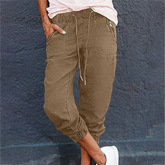 Jsaierl Womens Capri Pants Summer High Waist Capri Shorts Petite Wide Leg Cotton Skimmer Pants Lounge Solid Color Lightweight Capris Women's Capris Under 10