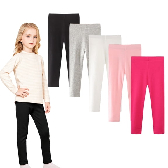 5 Pack Girls Leggings Cotton Tights for Toddler Kids Stretchy Soft Yoga Pants Full Length Multipack 2-7T