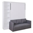 thumbnail image 5 of Full Size Versatile Murphy Bed with Upholstered Sofa and Storage Shelves, Modern Platform Bed Frame with Wood Slats Support, Space Saving, White, 5 of 9