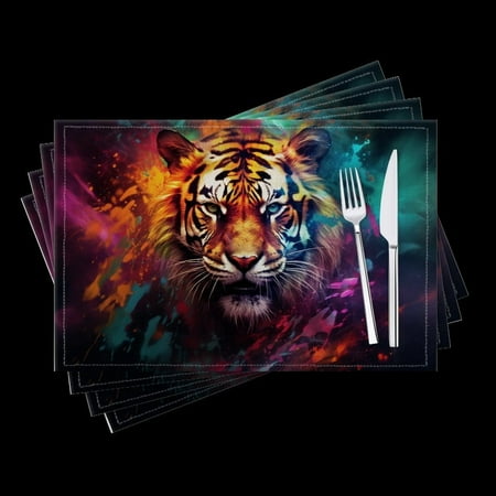 

BaHomeck placemats Set of 4 Fierce Tiger With Vibrant Colors Cotton Linen rectangle Placemats for Kitchen Dining Table Indoor Outdoor 18*12inch