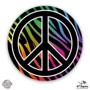 Colorful Zebra Peace Sign - 12" Vinyl Sticker Waterproof Decal