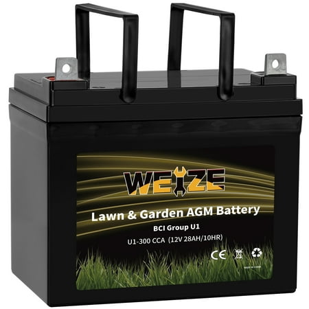 WEIZE Lawn & Garden AGM Battery, 12V 300CCA BCI Group U1 SLA Starting Battery for Lawn, Tractors and Mowers, Compatible with John Deere, Toro, Cub Cadet, and Craftsman