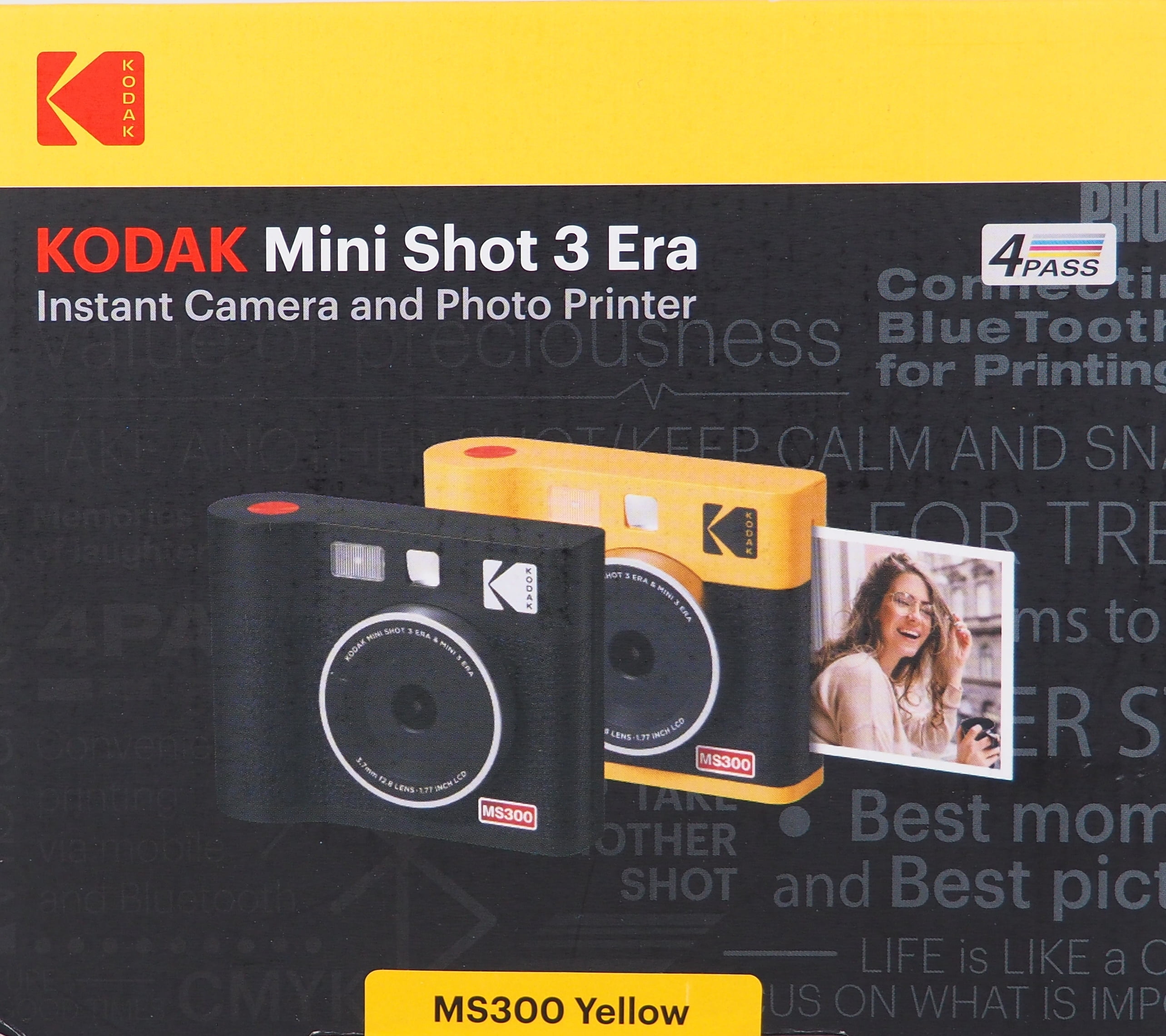 Kodak Mini Shot 3 ERA 2-in-1 instant camera and printer, 3x3 inches, yellow (camera + 8 sheets)