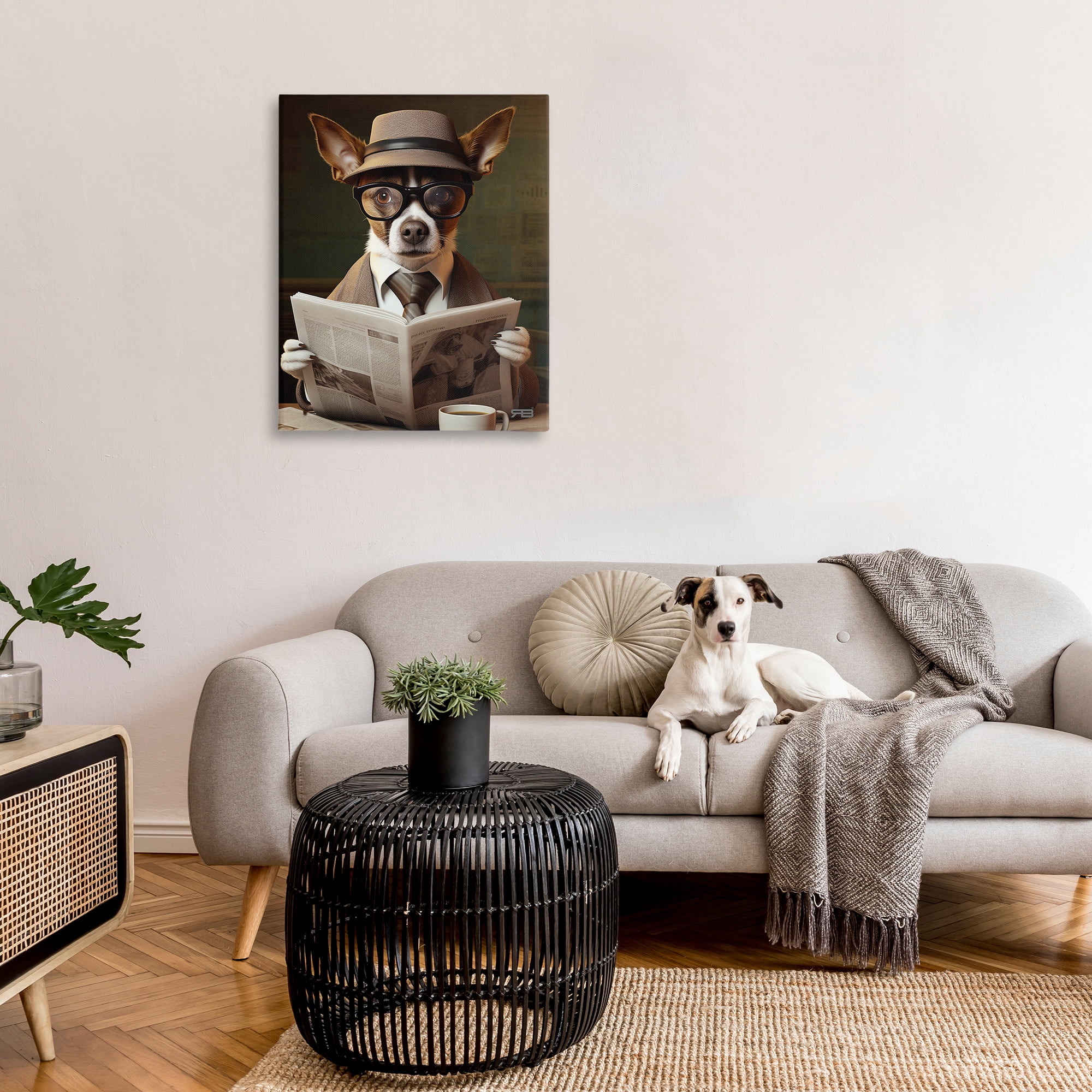 Stupell Industries Classy Dog with Newspaper Animals & Insects Painting Gallery Wrapped Canvas Art Print Wall Art, 30 x 40