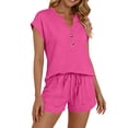 thumbnail image 2 of CYRBOKO Women Summer Outfit Sets, Elastic Waist Short Sleeve V-neck Casual Two-piece Sets Hot Pink Size XL, 2 of 4