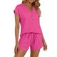 thumbnail image 1 of Camiseta de Manga Corta de Cuello en V de Color Sólido con Pantalones Cortos de Cintura Elástica Bolsillos Casual Lounge, 1 of 5