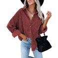 thumbnail image 1 of Guardurnaity Camisa de mujer Botón casual Top Pana Camisa de mujer Blusa casual Abrigo de otoño Prendas para la parte del cuerpo Vino rojo XL Guardurnaity AP003114-16, 1 of 6