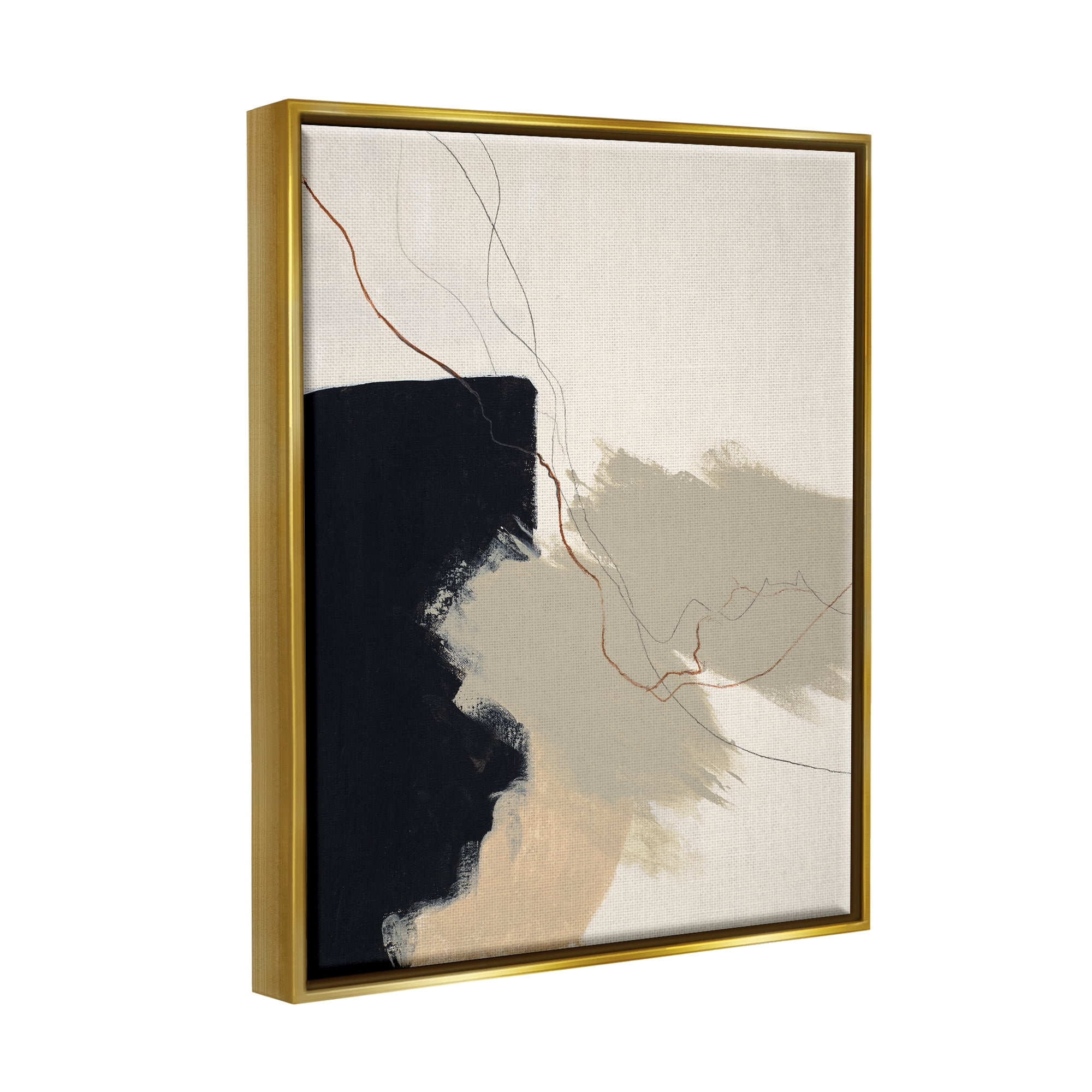 Stupell Industries Soft Paint Strokes with Line Abstract Painting Gold Floater Framed Canvas Art Print Wall Art, 17 x 21