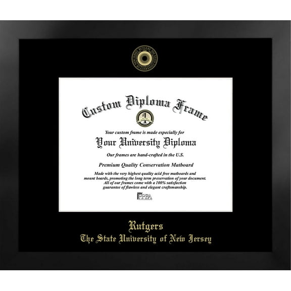 Rutgers University, The State University of New Jersey, 11w x 8.5h Manhattan Black Single Mat Gold Embossed Diploma Frame with Bonus Campus Images Lithograph (value savings at $59)