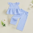 thumbnail image 2 of kpoplk Kids Baby Girls Summer Outfits Solid Color Round Neck Sleeveless Clothes Toddler Tank Tops Bell-bottom Elastic Waist Wide Leg Dance Pants Set Size 18-24 Months,Sky Blue, 2 of 4