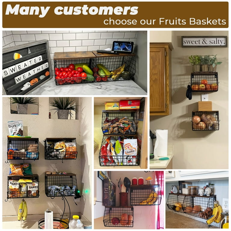 Hanging baskets under cabinet for extra counter space  Kitchen basket  storage, Hanging fruit baskets, Kitchen towels storage