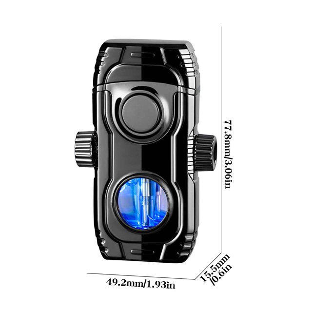 Hxlamzoo Dual Flame Windproof Lighter, Switchable Windproof Jet and Soft Flame Lighter, Built-in LED Light, Visible Gas Chamber Rechargeable Butane Lighter, Gift for Men
