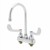 T&S Brass - Workboard Faucet, Deck Mount, 4'' Centers, Swivel Gooseneck, Wrist Action Handles