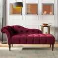 thumbnail image 2 of Maklaine Contemporary Hardwood Tufted Roll Arm Chaise Lounge in Burgundy, 2 of 12