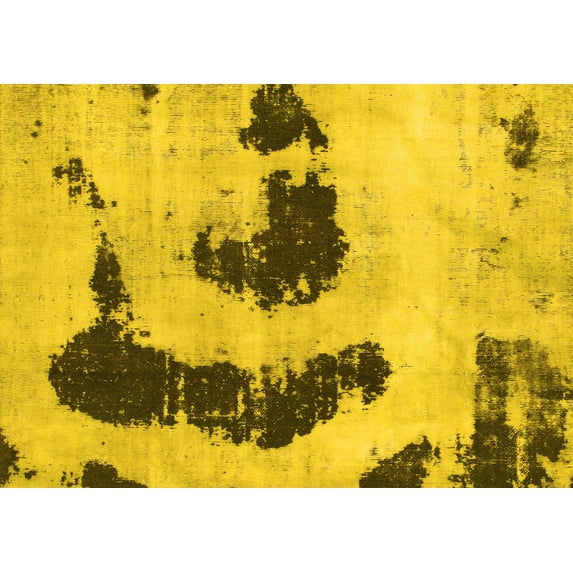 Ahgly Company Machine Washable Indoor Rectangle Oriental Yellow Modern Area Rugs, 7' x 10'