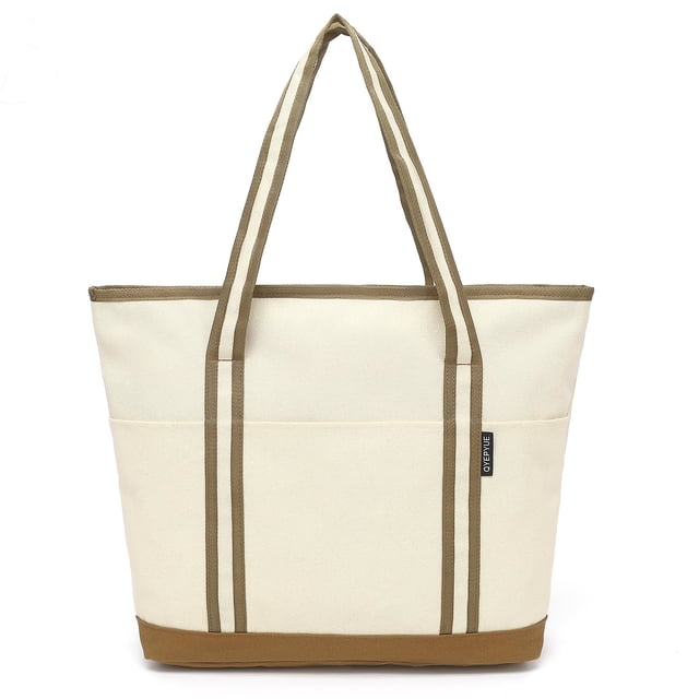 Bolso Tote QYEPYUE Grande de Lona 36x18x35cm 25L Beige Amarillo