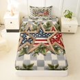 thumbnail image 3 of Manfei Stars American Flag Twin Sheets,Green Leaf Checkered Bedding,Green Gray,3pcs,1 Fitted Sheet and 1 Pillowcase, 3 of 6