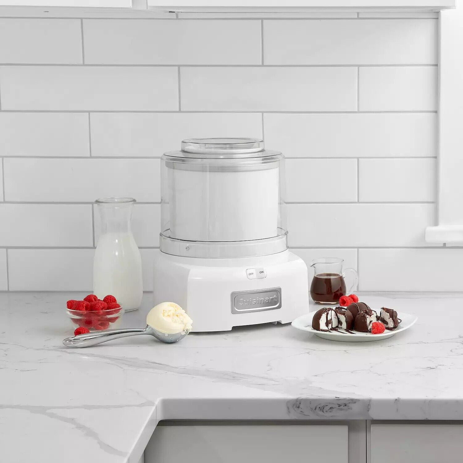 Ice Cream Maker Machine, 1.5 Quart Sorbet, Frozen Yogurt Maker, White