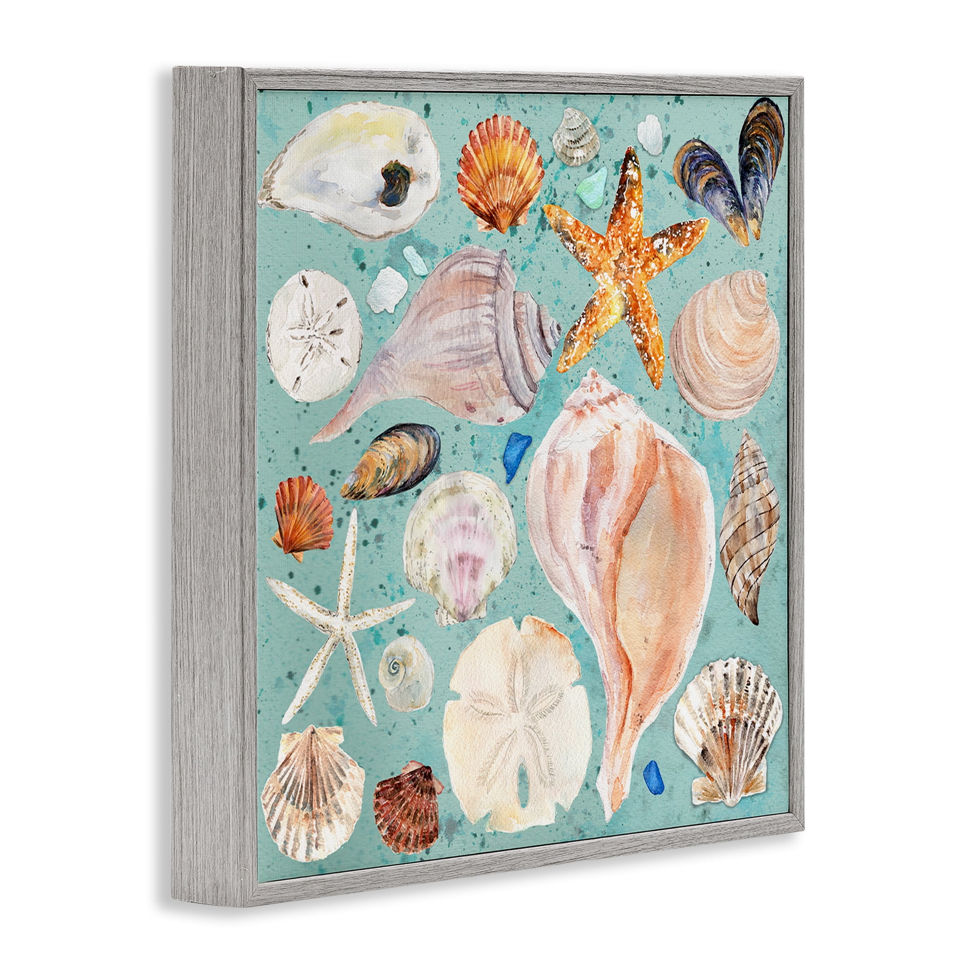 Stupell Industries Seashell Puzzle Pattern Coastal Painting Gray Framed Art Print Wall Art, 12 x 12