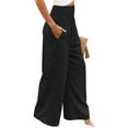 thumbnail image 5 of Franhais Summer Women Loose Long Trousers, Ladies Leisure Style Solid Color High Waist Ruched Beach Wide Leg Pants with Pocket, 5 of 9