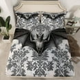 thumbnail image 2 of Manfei Black Bat Twin Sheet Sets, Halloween Theme Twin Fitted Sheet, Victorian Damask Flat Sheet, Microfiber Bedroom Decor 3pcs, 2 of 7