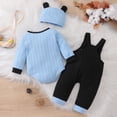 thumbnail image 4 of Faraee Newborn Baby Boy Clothes Fall Winter Outfit 0 3 6 9 12 18 Months Long Sleeve Textured Romper Pocket Suspender Pants Dog Hat 3 Piece Set,Sky Blue, 4 of 8