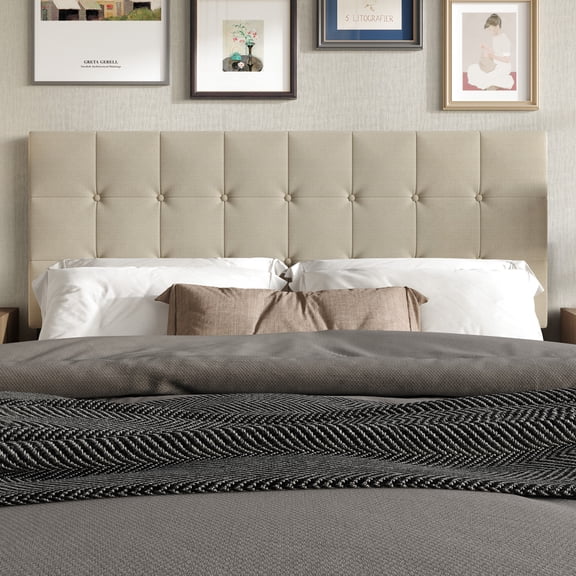Home Design Ecorse Twin Tufted Upholstered Headboard with Button Tufting and Foam Padding, Beige, Easy Assembly
