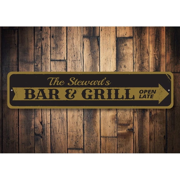 Bar & Grill Arrow Novelty Sign, Metal Wall Decor - 4x18 inches