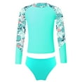 thumbnail image 1 of YONGHS Kids Girls Bathing Suit Long Sleeve Rash Guard Shirts with Briefs Sun Protection Beach Swimwear Lake Green 6, 1 of 7