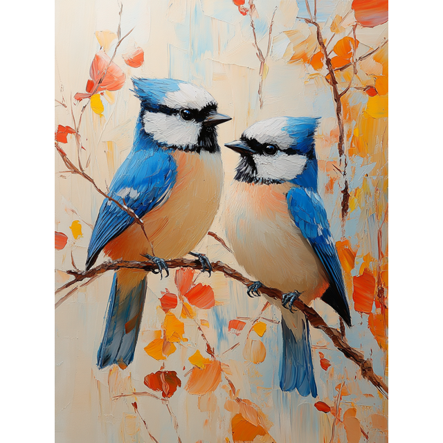 Qisvanset 12x16 Inch Bluejay Bird Canvas Wall Art, Colorful Oil Painting Wildlife Indoor Wall Decoration