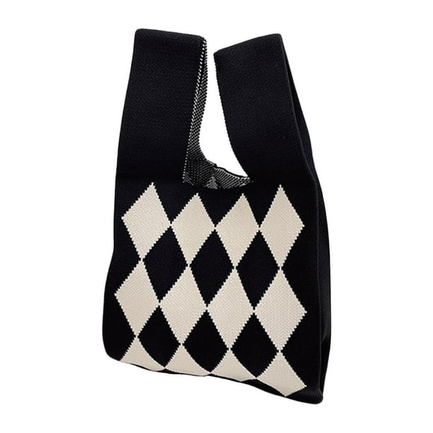 Bolso de mano de punto para mujer, elegante y ligero, de gran capacidad, para compras negro