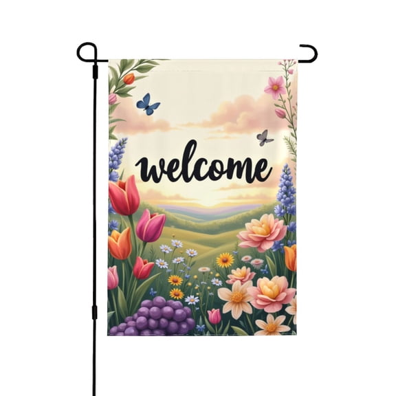 Welcome Spring Summer Garden Flag 12x18 Inch Double Sided Floral Landscape Yard Flag Outdoor Decor House Banner