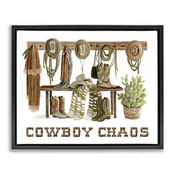 Stupell Industries Cowboy Chaos Accessories Entertainment Painting Black Floater Framed Canvas Art Print Wall Art, 21 x 17
