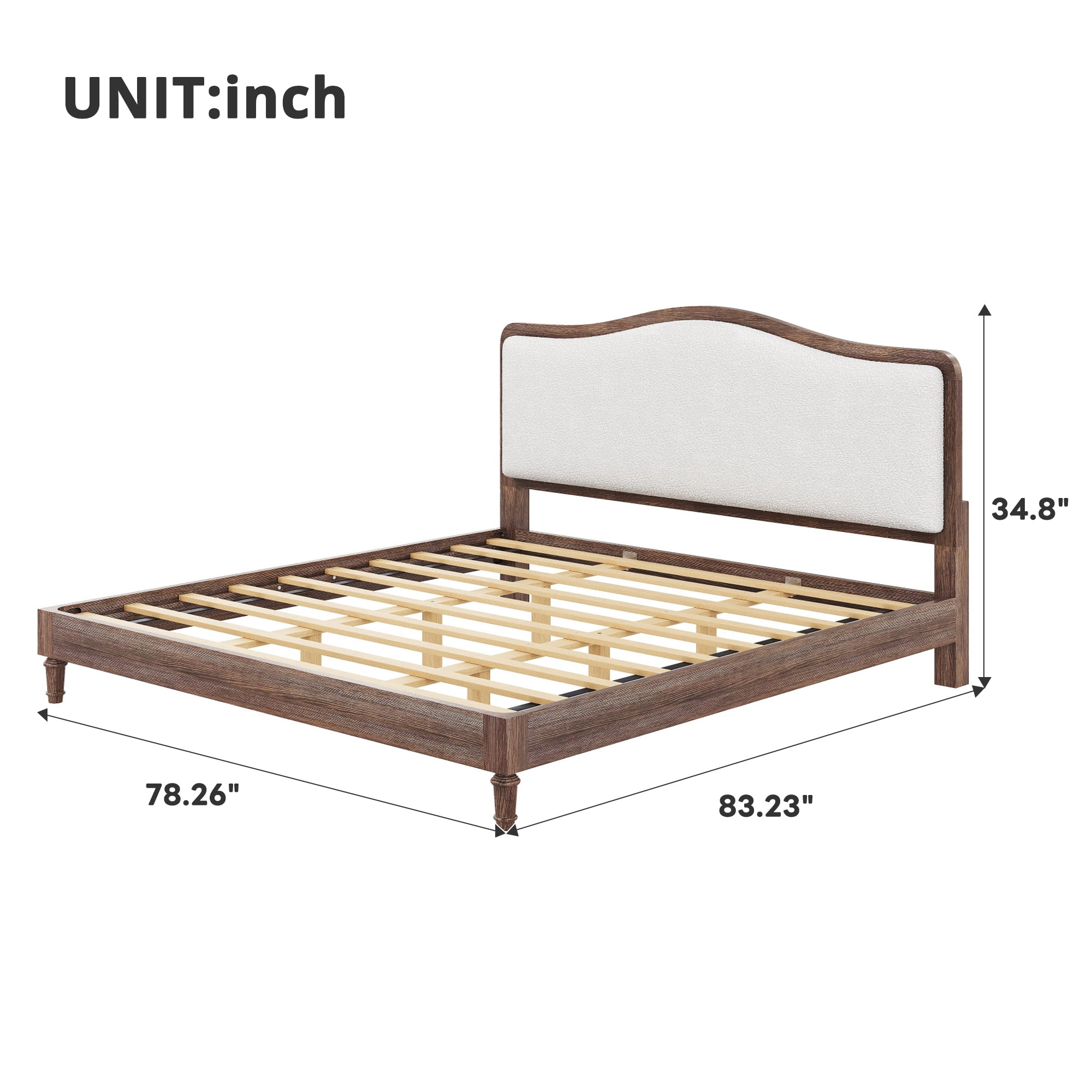 MODERNLUXE King Size Platform Bed with Upholstery Headboard, Grey